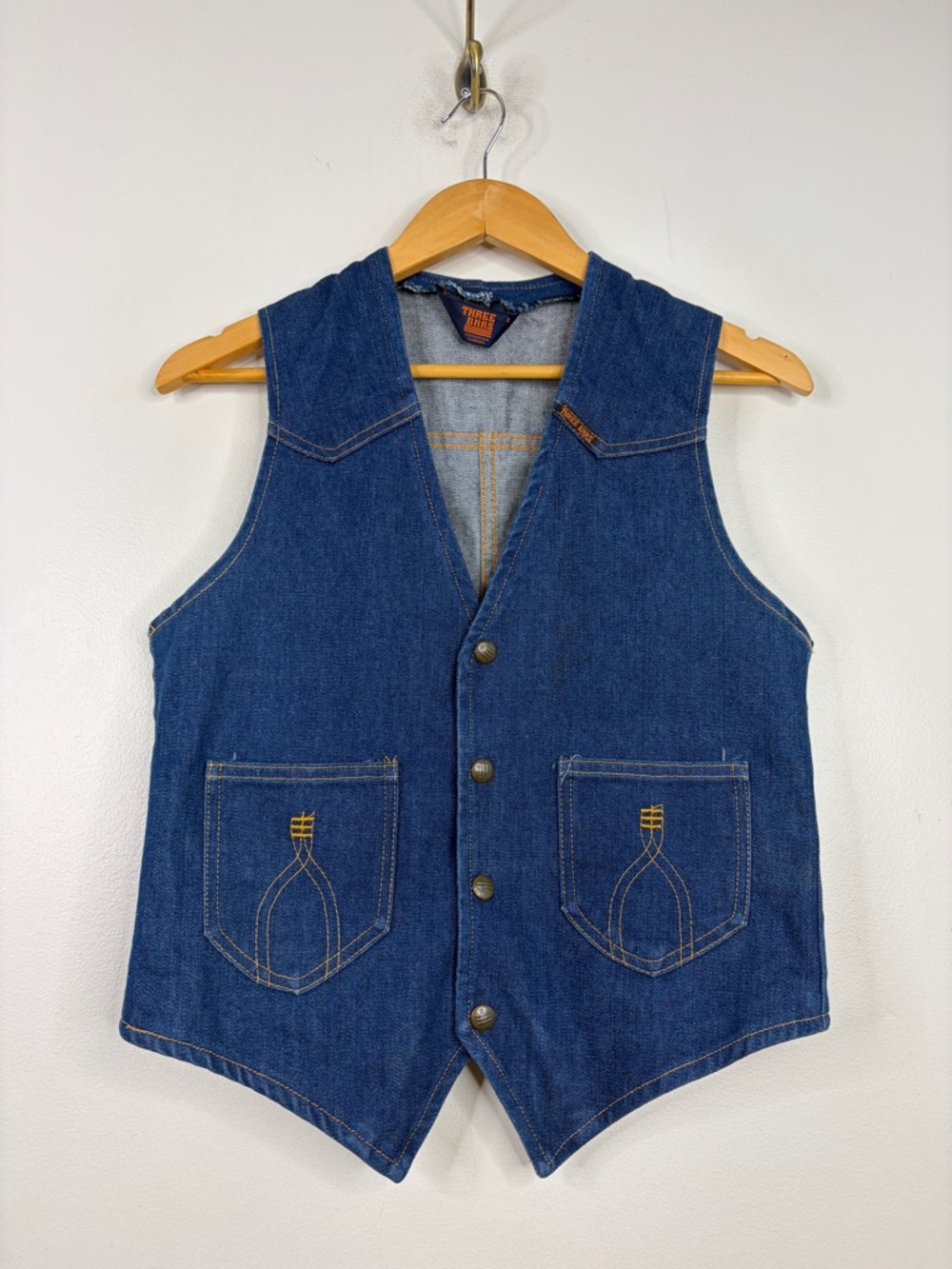 Vintage Denim Vest Mens Small Blue Jean Waistcoat Western Cowboy Made in Canada
